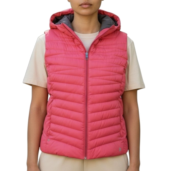 Spyder | Women's Timeless Hooded Goose Down Puffer Vest - Neon Pink - Size L - Picture 1 of 16